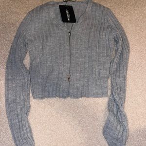 Pretty Little Thing Grey Double Ended Zip Wide Rib Knitted Top